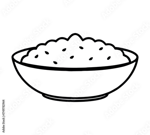 Rice bowl line art vector, food outline drawing, Asian cuisine sketch, dinner meal element, minimal design art, clean contour vector, kitchen utensil illustration, restaurant concept