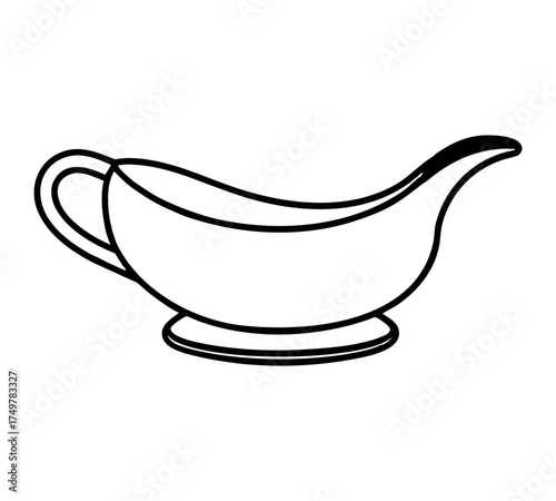 Gravy bowl line art vector, kitchen serving design, elegant sauce container drawing, cooking utensil outline, minimal food element art, clean modern vector, restaurant illustration