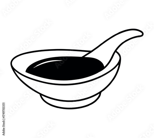 Sauce bowl line art vector, liquid dish outline drawing, cooking element sketch, kitchen utensil design, minimal serving bowl illustration, restaurant food art, black contour minimalism