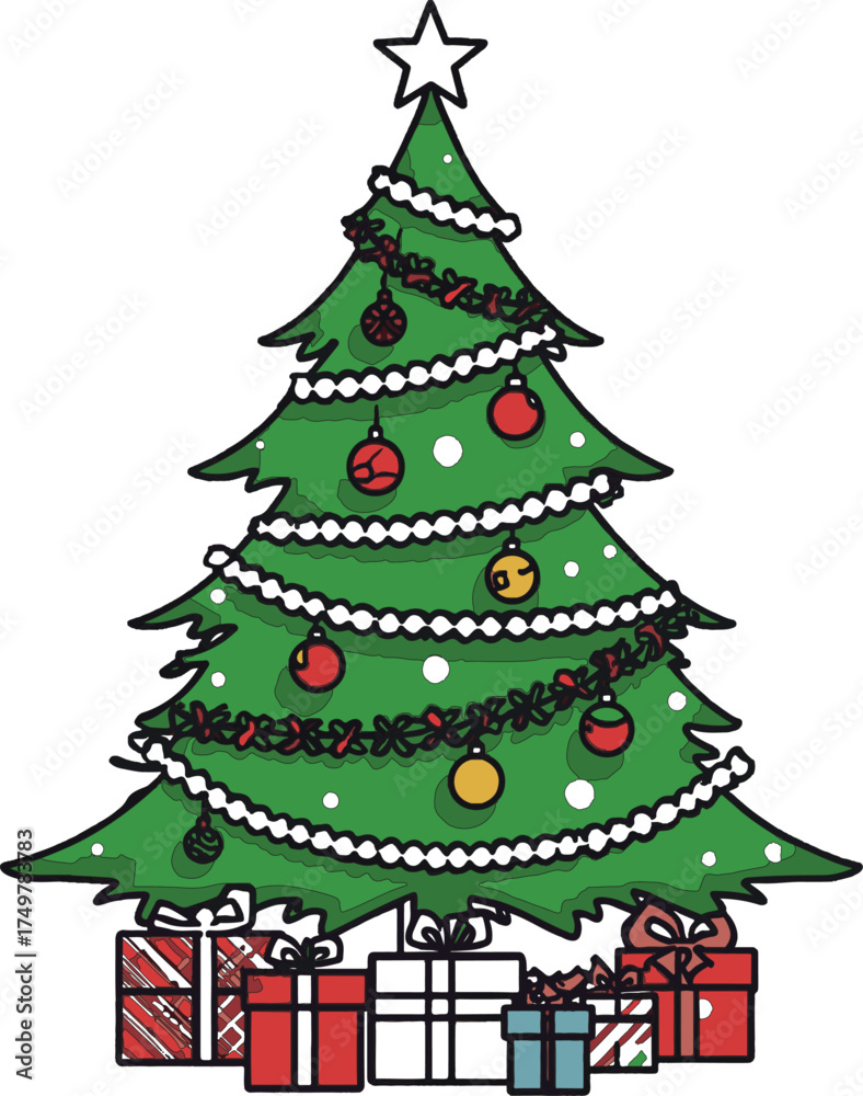 Obraz premium A festive collection of highly detailed Christmas and New Year vector illustrations, including decorated trees, Santa Claus, reindeer, winter scenes, and holiday decorative elements suitable for greet