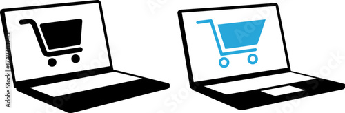 Online Shopping E-commerce Laptop and Cart Icon
