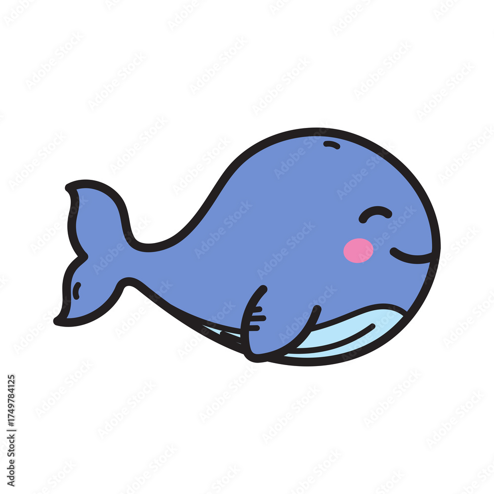 Obraz premium Cute Blue Whale Illustration with Closed Eyes and Pink Cheeks on Transparent Background Simple Cartoon Style Adorable Marine Mammal