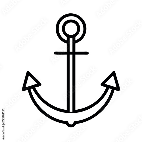 Simple outline drawing of a nautical anchor with curved flukes