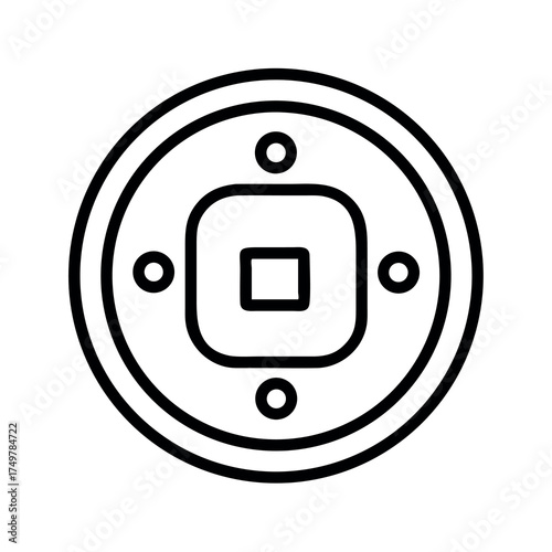 Simple line art icon of a chinese coin with a square hole