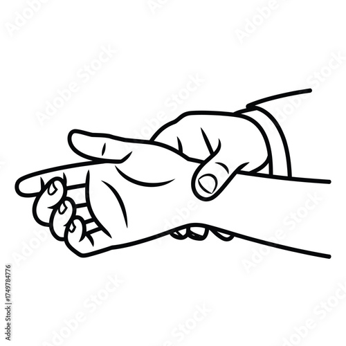 Close up of one person s hand checking the pulse on another person s wrist