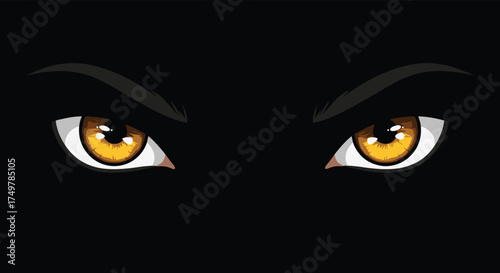 Intense amber eyes glow from the darkness with a mysterious aura.