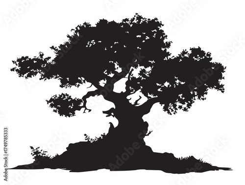 Detailed Faes Throne Tree Silhouette Depicting Enchantment in 2D Vector Line Art