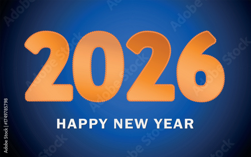 Merry Christmas or happy new year design. 2026 holiday decoration on color background. Greeting vector card, banner, celebration concept with metallic text. Invitation mock up.