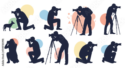 Collection of photographers capturing moments with cameras and tripods.