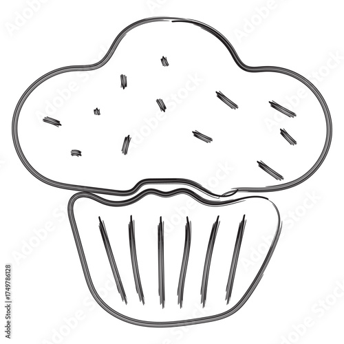 Hand-Drawn Sketchy Cupcake with Sprinkles - Vector Illustration