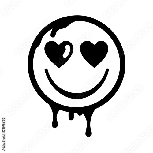 Spray Painted Graffiti hearts eyes emoticon Sprayed isolated with a white background. graffiti Smile in love emoticon icon with over spray in black over white.vector icon