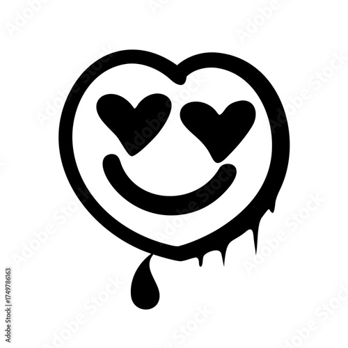 Spray Painted Graffiti hearts eyes emoticon Sprayed isolated with a white background. graffiti Smile in love emoticon icon with over spray in black over white.vector icon