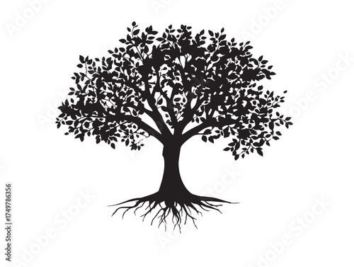 Elegant Grounded Soul Tree Illustration with Gentle Curves in 2D Vector Line Art