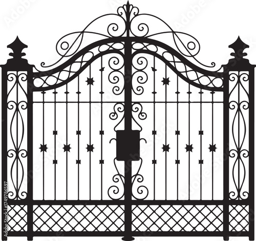 Silhouette of Ornamental Iron Gate With Geometric Ornament Ornamental Decoration Entrance to Park Or Garden Fences Exterior Isolated