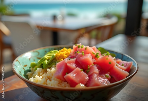  Fresh Ahi Tuna Poke Bowl with a Tropical View