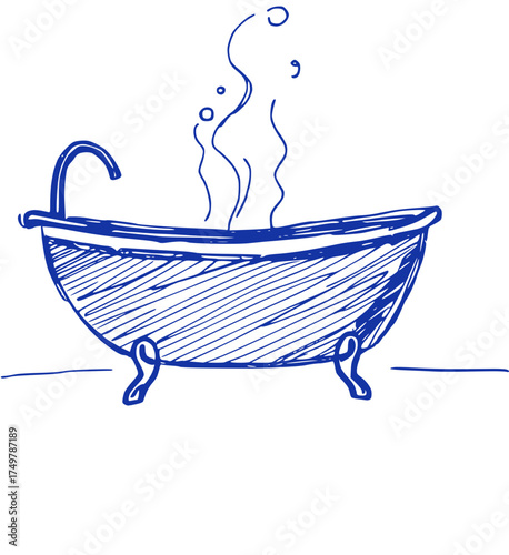 Relaxing Bath, Simple Blue Sketch