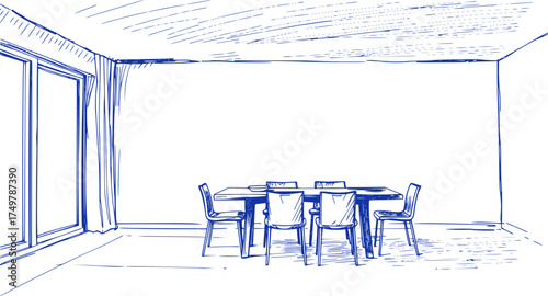 Empty Dining Room, Simple Sketch Design