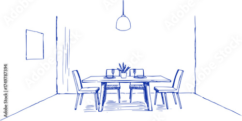 Simple Dining Room Sketch: Minimalist and Peaceful