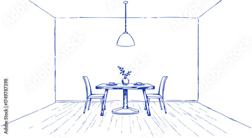 Simple Dining Room Sketch: Minimalist Interior Design