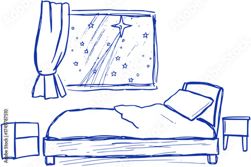 Dreamy Night Scene: Window and Bed