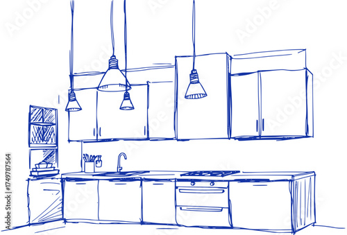 Simple Kitchen Sketch: Modern Cabinet Design