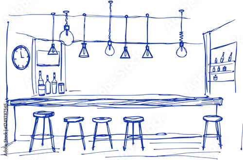 Rustic Bar with Hanging Light Fixtures
