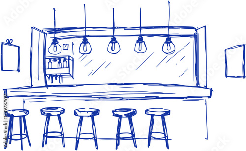 Sketch of a Retro Bar Interior
