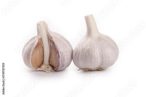 Fresh Shandong Farm Garlic Bulbs Isolated on White Background