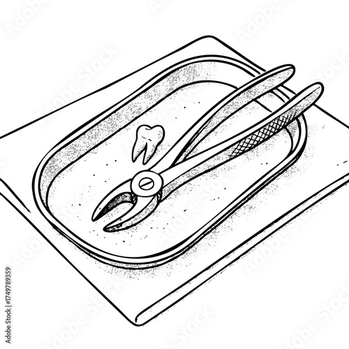 Toothbrush and a pair of pliers are on a tray. The tray is on a table