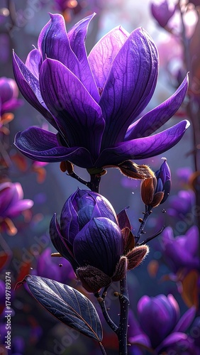 Vibrant Purple Magnolia Blossom in Soft Light