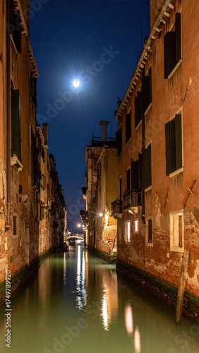 Moonlit Venetian Canal at Night