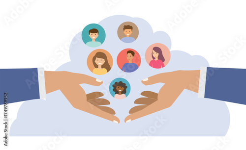 Human resource management and team building concept. Illustration with diverse employee