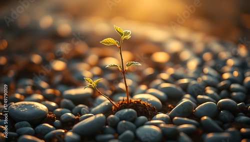 Small tree growing on the beach with rocks in the background during the day with the sun shining bright