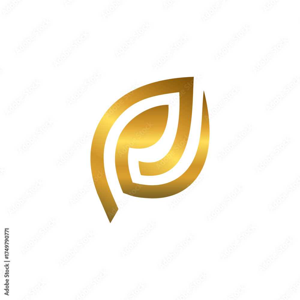 Obraz premium Gold leaf letter P logo