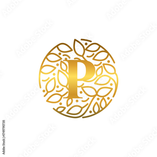 Gold leaf letter P logo