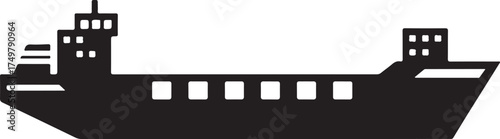 Cargo Ship Silhouette Vector Illustration for Maritime Transportation, Global Trade, and Logistics with Cargo Containers