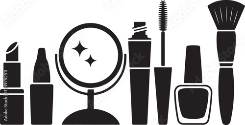 Comprehensive Collection of Beauty Essentials: Lipsticks, Makeup Brushes, Mascara, Nail Polishes, and More Essential Cosmetics Tools for Your Beauty Routine