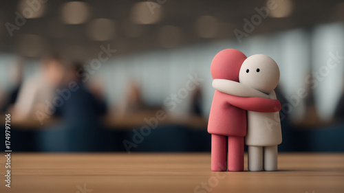 Know Customer Bonding Social Concept, Two plastic figures bonding together show customer social know connecting in business community partnership