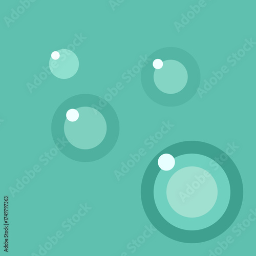 Minimalist Teal Bubbles Floating on a Clean Aquamarine Surface, Digital Vector Illustration