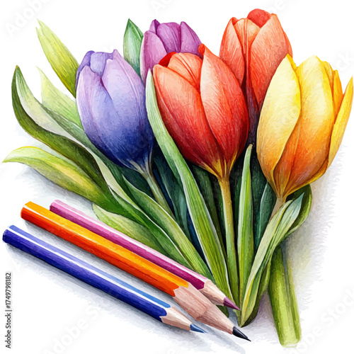 watercolor vector of Colored Pencil, isolated on a white background.