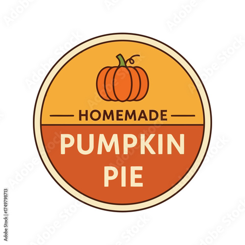 Wholesome homemade pumpkin pie emblem fall harvest dessert circular graphic seasonal treat vector