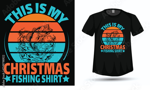 This Is My Christmas Fishing Shirt - Vintage Sunset Bass Angler Holiday T-Shirt Design