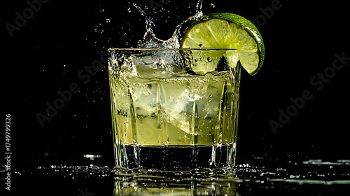 A glass of limeade with a lime slice in it