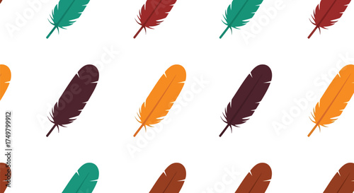 Vibrant seamless pattern of colorful bird feathers on abstract design vector
