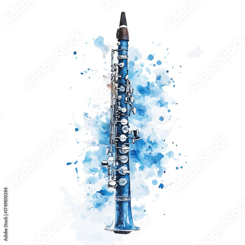 Clarinet, watercolor illustration vector, isolated on a white background.