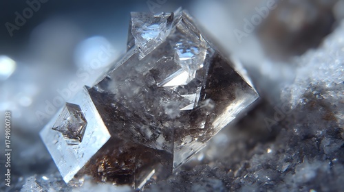 Detailed Macro of Cubic Mineral Crystals: Reflective Geologic Formation & Geometric Structure
