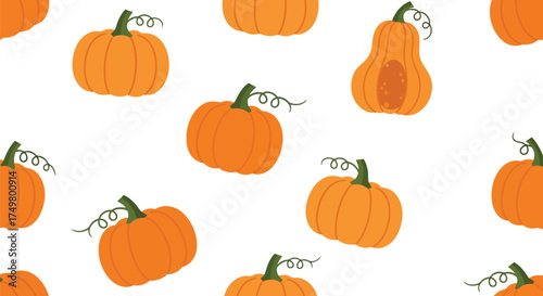 Whimsical hand drawn autumn pumpkins seamless pattern cute fall harvest illustration for seasonal design vector