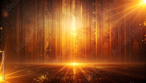 Cinematic golden brown abstract stage background with dramatic spotlight and glowing floor