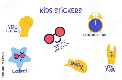 Collection of reward stickers for teachers and kids. Hand drawn vector drawings.