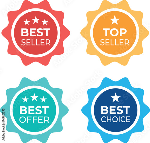 Best seller, choice, offer and top seller badge with ribbon vector illustration. Business icon.
